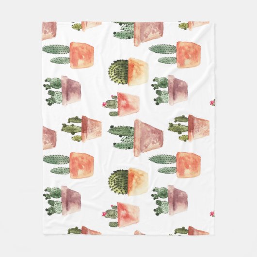 Groen Bruin Potted Cactus Patroon Fleece Deken (Voorkant)