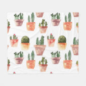 Groen Bruin Potted Cactus Patroon Fleece Deken (Voorkant (Horizontaal))