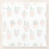 Groen Bruin Potted Cactus Patroon Glazen Onderzetter (Achterkant)