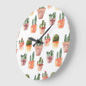 Groen Bruin Potted Cactus Patroon Grote Klok (Hoek)