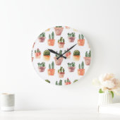 Groen Bruin Potted Cactus Patroon Grote Klok (Huis)