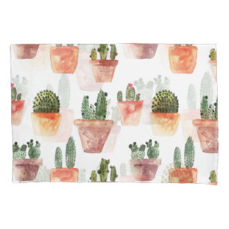 Groen Bruin Potted Cactus Patroon Kussensloop