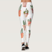 Groen Bruin Potted Cactus Patroon Leggings (Achterkant)