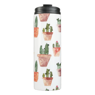 Groen Bruin Potted Cactus Patroon Thermosbeker