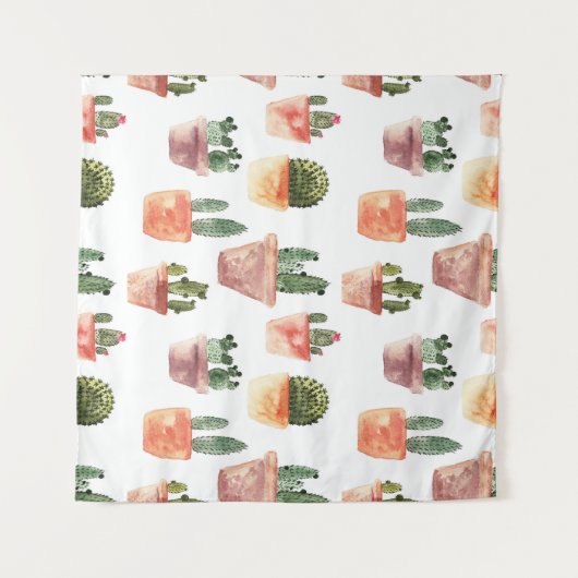 Groen Bruin Potted Cactus Patroon Wandkleed (Voorkant (horizontaal))