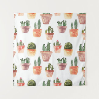 Groen Bruin Potted Cactus Patroon Wandkleed