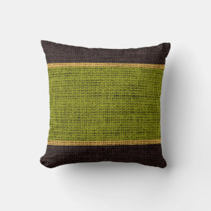 Groen & Bruin Rustieke Burlap Jute Achtergrond Kussen