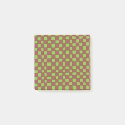 Groen Bruin Schaakbord Aardse Geruit Patroon Post-it® Notes (Voorkant)