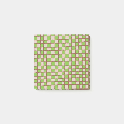 Groen Bruin Schaakbord Aardse Geruit Patroon Post-it® Notes (Voorkant)