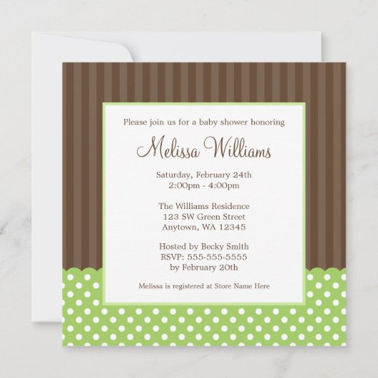 Groen bruin Stip Genderneutraal Baby shower Kaart (Achterkant)