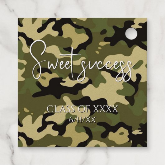 Groen, Bruin, Tan & Zwart Camouflage Sweet Succes Bedankjes Labels (Achterkant)