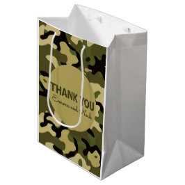 Groen, Bruin, Tan & Zwarte Camouflage Dank u Medium Cadeauzakje