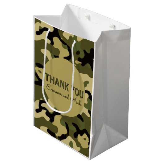 Groen, Bruin, Tan & Zwarte Camouflage Dank u Medium Cadeauzakje (Voorkant Gekanteld)