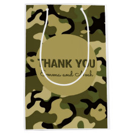 Groen, Bruin, Tan & Zwarte Camouflage Dank u Medium Cadeauzakje