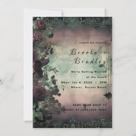 Groen & Bruin Vintage Rozen Bruiloft Kaart (Voorkant)