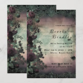 Groen & Bruin Vintage Rozen Bruiloft Kaart (Voorkant / Achterkant)