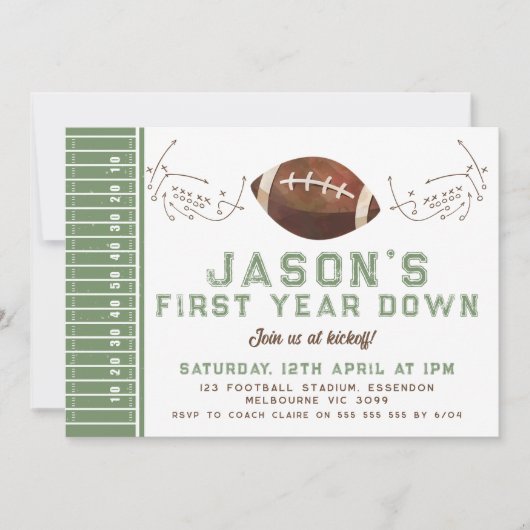 Groen Bruin Voetbalspel Speel 1e Verjaardag Kaart (Voorkant)