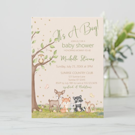 Groen Bruin Waterverf Woodland Animals Kaart (Staand voorkant)