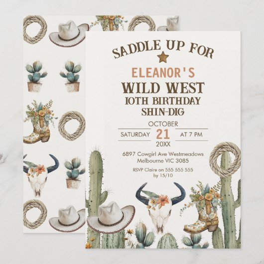 Groen Bruin Western Laarzen Scull Verjaardag Kaart (Voorkant / Achterkant)