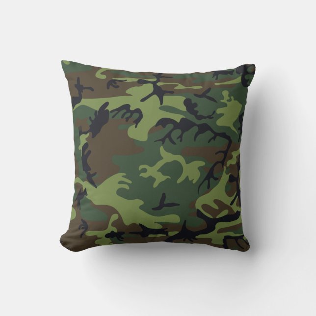 Groen, Bruin, Zwart Camo Camouflage Kussen (Voorkant)