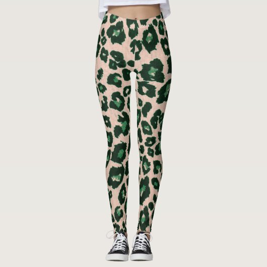 Groen Bruin Zwart Luipaard Dierenprint Leggings (Voorkant)