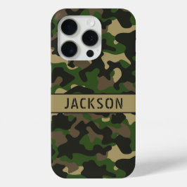 Groen Bruine Camouflage Gepersonaliseerd iPhone 15 Pro Case