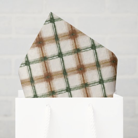 Groen Bruine Crème Geruite Strepen Verjaardag Tissuepapier (Cadeauzakje)