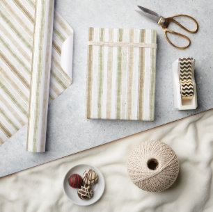 Groen Bruine Crème Strepen Verjaardag Cadeaupapier