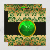 GROEN BRUINE DAMAST PERKAMENT MET KLAVERBLAD, zwar Kaart (Voorkant / Achterkant)