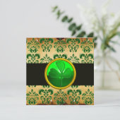 GROEN BRUINE DAMAST PERKAMENT MET KLAVERBLAD, zwar Kaart (Staand voorkant)