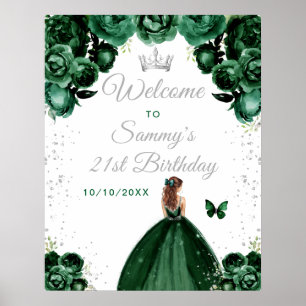 Groen Bruine Haar Prinses Verjaardag Welkom Poster