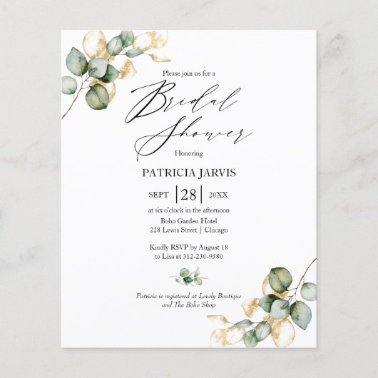 Groen Budget Bruids Douche Uitnodiging Flyer (Voorkant)