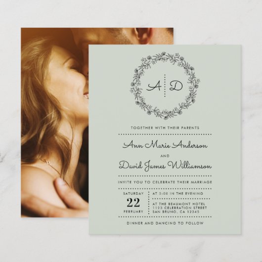 Groen | Budget Land Floral Wreath Wedding Foto (Voorkant / Achterkant)