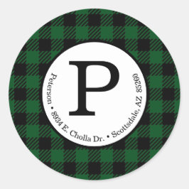 Groen Buffalo Check Retouradreslabel Ronde Sticker