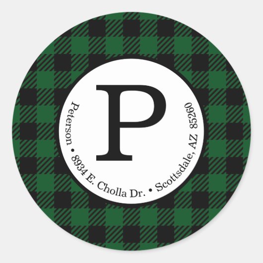Groen Buffalo Check Retouradreslabel Ronde Sticker (Voorkant)