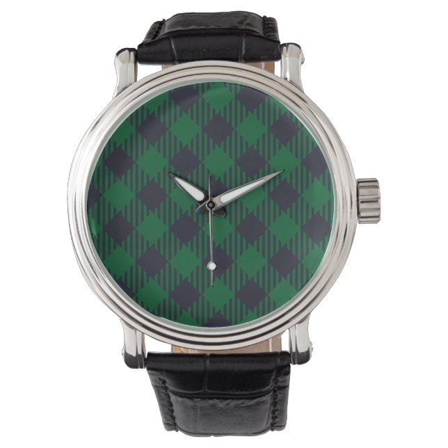 Groen buffalo Diamond Patroon Horloge (Voorkant)