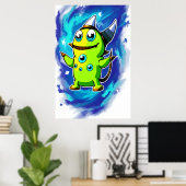 groen buitenaards wezen veel ogen | AI Art Poster (Thuiskantoor)