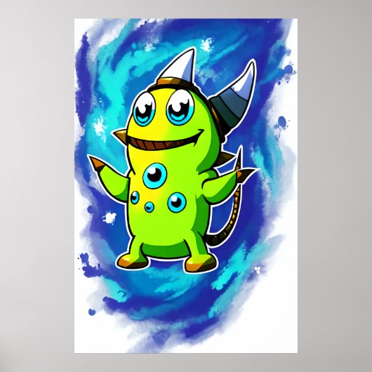 groen buitenaards wezen veel ogen | AI Art Poster (Voorkant)