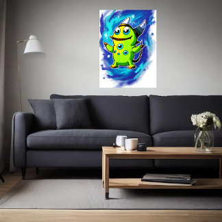 groen buitenaards wezen veel ogen | AI Art Poster