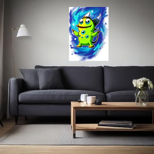 groen buitenaards wezen veel ogen | AI Art Poster