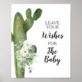 Groen Cactus Baby shower Wishes for Baby Sign Poster