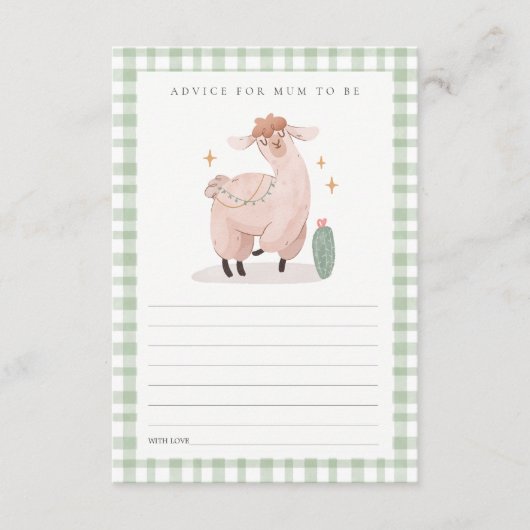 Groen Cactus Boho Llama advies voor mum Baby showe Informatiekaartje (Voorkant)