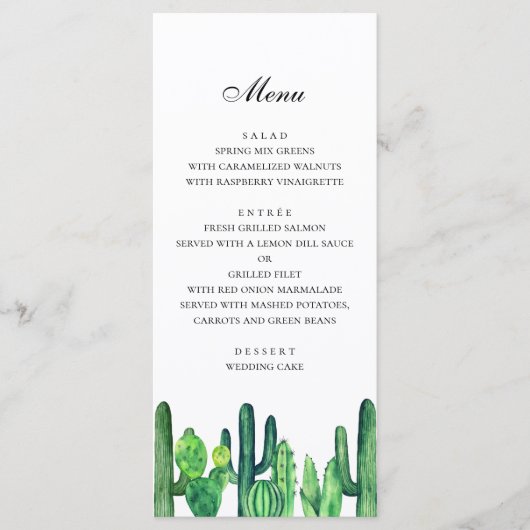 Groen cactus bruiloftsmenu. Cacti diner menu (Voorkant)