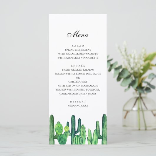 Groen cactus bruiloftsmenu. Cacti dinermenu Menu (Staand voorkant)