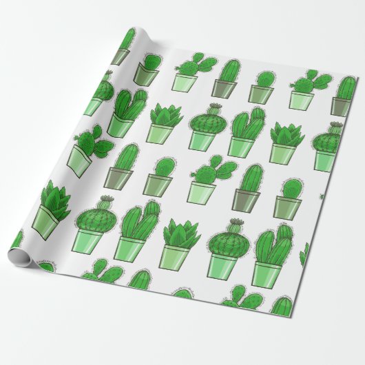 Groen Cactus Gift Wrapping Paper Cadeaupapier (Uitgerold)