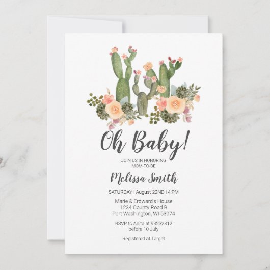 Groen Cactus jongen baby shower uitnodiging (Voorkant)