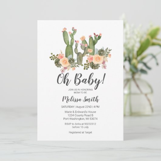 Groen Cactus jongen baby shower uitnodiging (Staand voorkant)