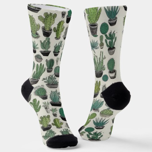 Groen Cactus Patroon Sokken (Gebogen)