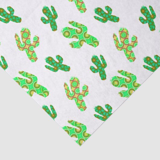 Groen Cactuspatroon Woestijn Botanisch Thema Tissuepapier (Detail)