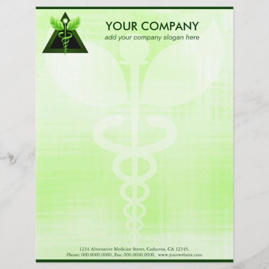 Groen Caduceus Alternative Medicine Symbool Kantoo Briefhoofd Ontwerp (Voorkant)